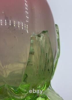 Victorian Pink Opalescent Uranium Vaseline Glass Miniature Oil Lamp DAMAGED