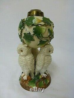 Victorian Porcelain Owls Nursery Miniature Oil Lamp