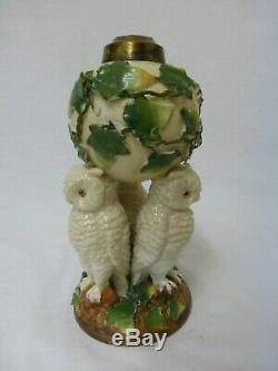 Victorian Porcelain Owls Nursery Miniature Oil Lamp