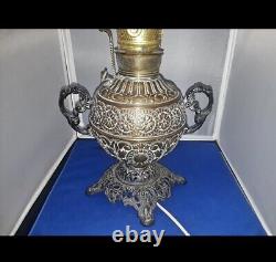 Victorian Repoussé Brass Electrified Oil Lamp