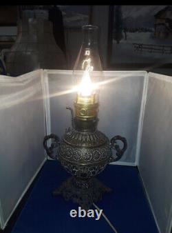 Victorian Repoussé Brass Electrified Oil Lamp