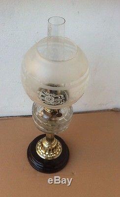 Victorian Veritas Cut Glass & Brass Oil Lamp With Twin Burners, Shade & Chimney