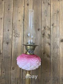 Victorian duplex Oil Lamp Antique, stand and chimney, brass, cranberry glass