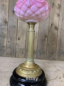 Victorian duplex Oil Lamp Antique, stand and chimney, brass, cranberry glass