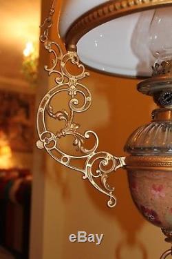 Victorian hanging adjustable oil lamp