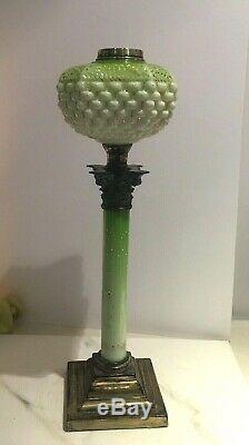 Victorian lime green basket weave oil lamp and matching base