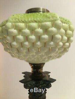 Victorian lime green basket weave oil lamp and matching base