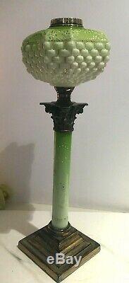 Victorian lime green basket weave oil lamp and matching base