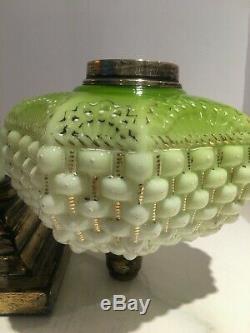 Victorian lime green basket weave oil lamp and matching base