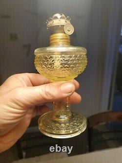 Vintage 1890s Miniature P&A Acorn Cosmos Yellow Glass Uranium Vaseline Oil Lamp