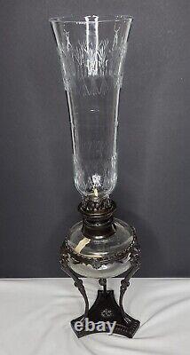 Vintage 1900's Bombay Co Claw Feet with Fluted Hurricane Glass Oil Lamp