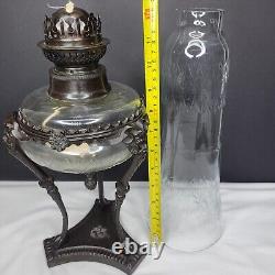 Vintage 1900's Bombay Co Claw Feet with Fluted Hurricane Glass Oil Lamp
