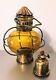 Vintage 1900's Sherwood Brass Onion Ship Oil Lamp Amber Glass Nice