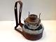 Vintage 1920's Metal Wall Mount Miner Oil Lamp Holder & Glass Oil Lamp Base