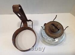 Vintage 1920's Metal Wall Mount Miner Oil Lamp Holder & Glass Oil Lamp Base