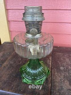 Vintage 1935 36 Aladdin Corinthian Clear & Green Oil Kerosene Lamp & Chimney