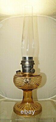 Vintage 1941 42 Aladdin Washington Drape Amber Tint Oil Lamp & Chimney