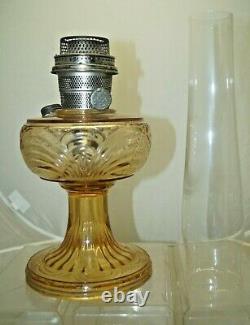 Vintage 1941 42 Aladdin Washington Drape Amber Tint Oil Lamp & Chimney