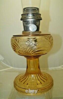 Vintage 1941 42 Aladdin Washington Drape Amber Tint Oil Lamp & Chimney