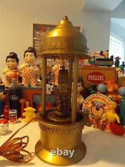 Vintage 1970's 17 Table Top Cabin Oil Rain Lamp Gold Tone with waterwheel / light