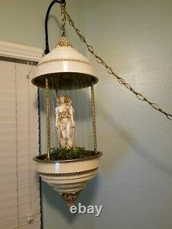 Vintage 70's Hanging Oil Rain Lamp 3 Greek Goddesses Antique Cream & Gold 36
