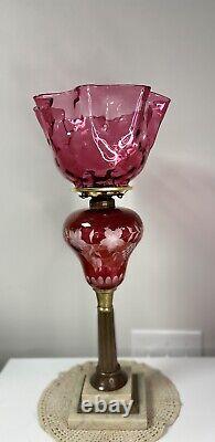 Vintage ANTIQUE BOSTON SANDWICH GLASS Oil KEROSENE Cranberry Red LAMP