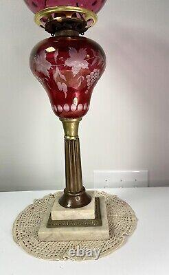 Vintage ANTIQUE BOSTON SANDWICH GLASS Oil KEROSENE Cranberry Red LAMP