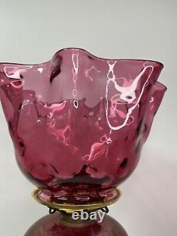 Vintage ANTIQUE BOSTON SANDWICH GLASS Oil KEROSENE Cranberry Red LAMP