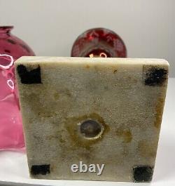 Vintage ANTIQUE BOSTON SANDWICH GLASS Oil KEROSENE Cranberry Red LAMP