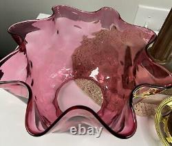 Vintage ANTIQUE BOSTON SANDWICH GLASS Oil KEROSENE Cranberry Red LAMP