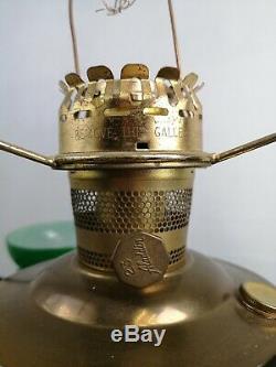 Vintage Aladdin Brass Oil Paraffin Table Lamp Glass Chimney with Green Shade