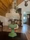 Vintage Alladin Jadeite Corinthian Oil Lamp With Satin Drape Shade-COMPLETE