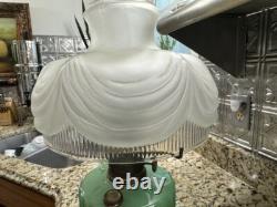 Vintage Alladin Jadeite Corinthian Oil Lamp With Satin Drape Shade-COMPLETE