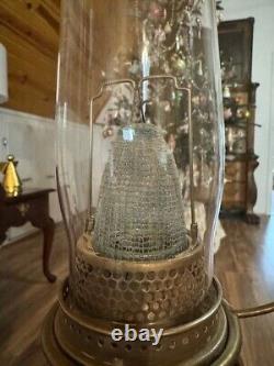 Vintage Alladin Jadeite Corinthian Oil Lamp With Satin Drape Shade-COMPLETE