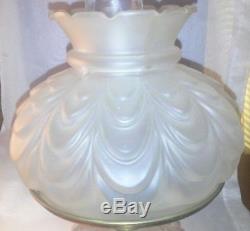 Vintage Antique 19th C. Frosted Satin Glass Lincoln Drape Oil Kerosene Lamp LOOK