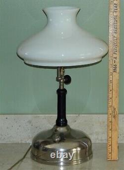Vintage Antique AKRON DIAMOND Gas Pressure Oil Lamp Milk Glass Shade Electrified