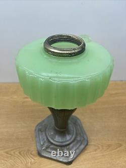 Vintage Antique Aladdin Oil Lamp Metal Base Green Jadeite Glass Font