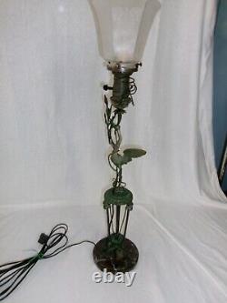 Vintage Antique Asian Electrified Oil Lamp Lchialli Marked-bronze With Stork