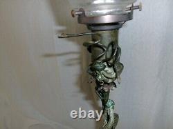 Vintage Antique Asian Electrified Oil Lamp Lchialli Marked-bronze With Stork