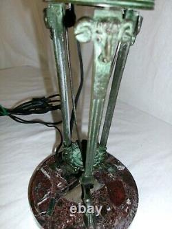 Vintage Antique Asian Electrified Oil Lamp Lchialli Marked-bronze With Stork