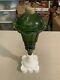 Vintage Antique Boston Sandwich Green Tulip Oil Lamp Milk Glass Base