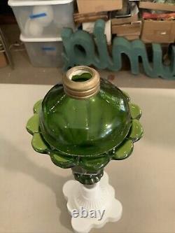 Vintage Antique Boston Sandwich Green Tulip Oil Lamp Milk Glass Base