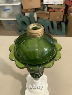 Vintage Antique Boston Sandwich Green Tulip Oil Lamp Milk Glass Base