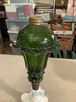 Vintage Antique Boston Sandwich Green Tulip Oil Lamp Milk Glass Base
