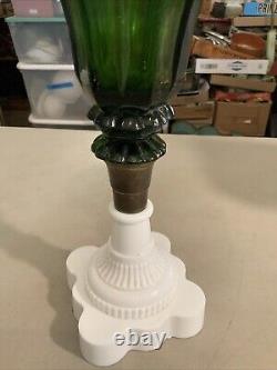 Vintage Antique Boston Sandwich Green Tulip Oil Lamp Milk Glass Base