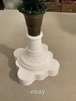Vintage Antique Boston Sandwich Green Tulip Oil Lamp Milk Glass Base