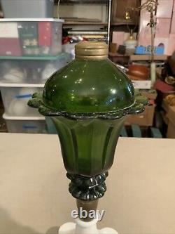 Vintage Antique Boston Sandwich Green Tulip Oil Lamp Milk Glass Base