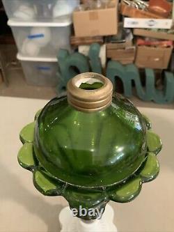 Vintage Antique Boston Sandwich Green Tulip Oil Lamp Milk Glass Base