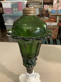 Vintage Antique Boston Sandwich Green Tulip Oil Lamp Milk Glass Base