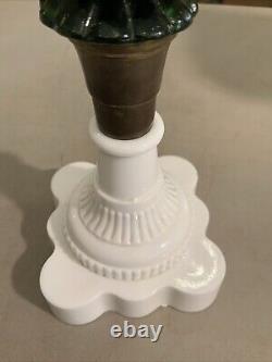 Vintage Antique Boston Sandwich Green Tulip Oil Lamp Milk Glass Base